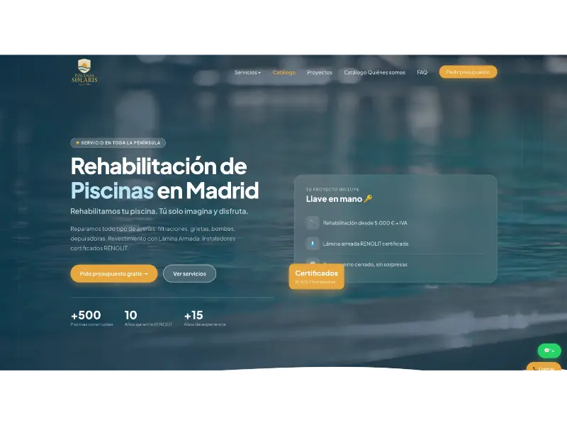 Piscinas Solaris — web diseñada por LMNHL